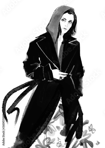 Sketch of a girl in a black coat (ID: 360455840)