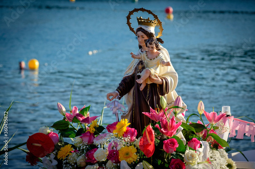 Foto procesion marinera de la virgen del Carmen, Portinatx, Ibiza, balearic islands,