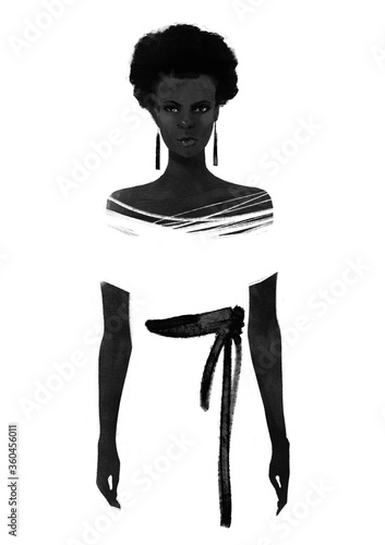 Fashion sketch of a young black woman  (ID: 360456011)