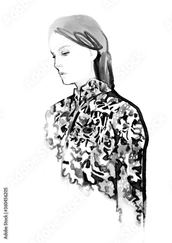 fashion illustration of a young woman (ID: 360456205)