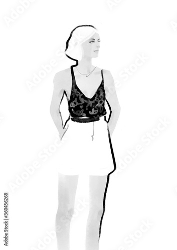 fashion model in black and white isolated (ID: 360456268)
