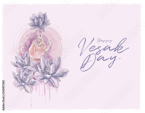 lotus hand for vesak day in watercolor style illustration