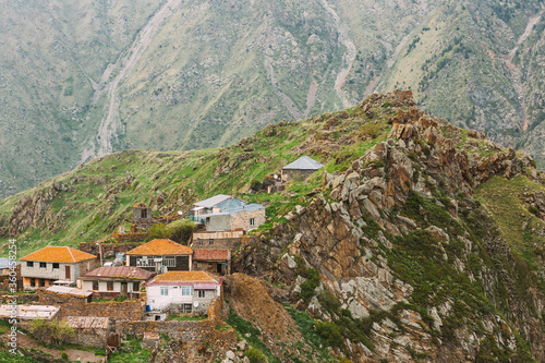 Village Tsdo In Truso Gorge, Kazbegi District, Mtskheta-Mtianeti Region, Georgia. Spring Summer Season photo