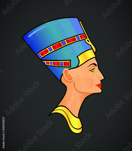 Bust of Nefertiti, Symbol of Ancient Egyptian Culture Vector Illustration