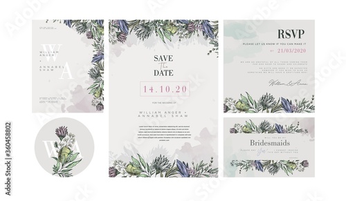 Wedding invitation template with Pastel Vintage Flower decorations
