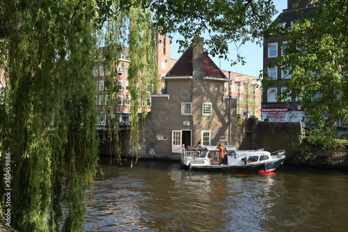 Amsterdam, North-Holland, The Netherlands - April 2, 2020: Amstelkade view.