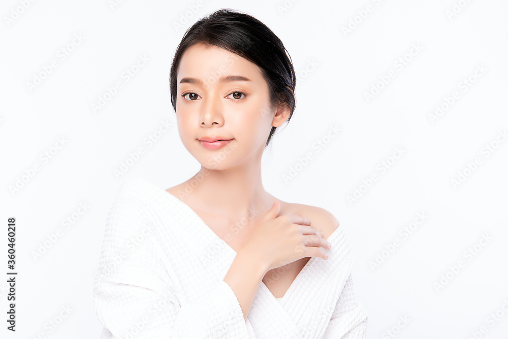 Beautiful Young Asian Woman touching her body with fresh Healthy Skin, isolated on white background, Beauty Cosmetics and Facial treatment Concept. Beautiful Young Asian Woman touching her body with fresh Healthy Skin, isolated on white background, Beauty Cosmetics and Facial treatment Concept.