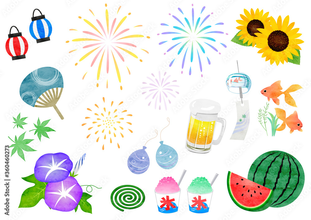 日本の夏のイラストセット 日本の夏のイラストセット