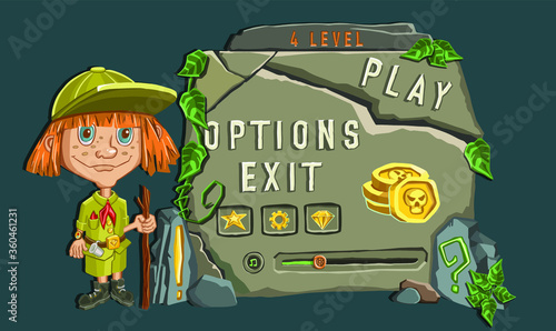 girl explorer following path. Vector illustration