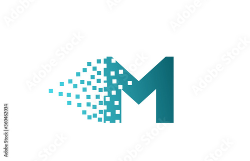 M alphabet letter logo icon for company and business. Green eroded pixel design for corporate identity