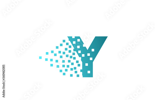 Y alphabet letter logo icon for company and business. Green eroded pixel design for corporate identity