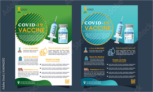 Medical vaccine with coronavirus covid-19 flyer template