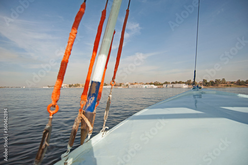 View of river nile in Egypt from sailing cruise boat