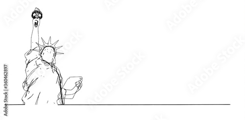 Doodle drawing of Lady Liberty statue vector illustration on white BG