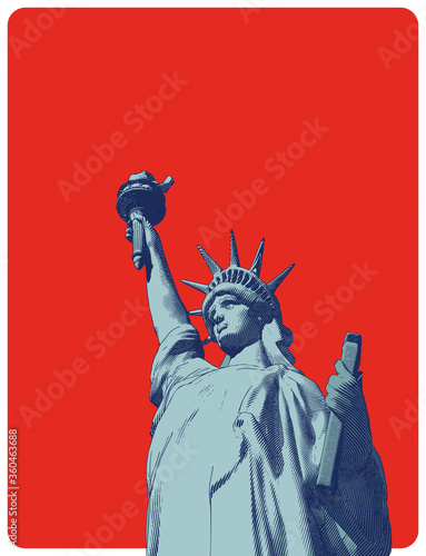 Retro engraving of lady liberty illustration isolated on red BG © jolygon