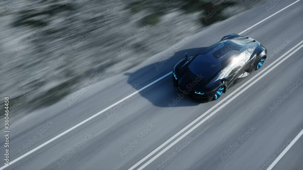 black futuristic electric car on highway in desert. Very fast driving. Concept of future. Realistic 4k animation. black futuristic electric car on highway in desert. Very fast driving. Concept of future. Realistic 4k animation.