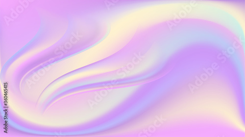 Abstract rainbow holographic background with wavy swirls. Pink and purple pastel color flow, gradient effect, smooth texture. Vector illustration
