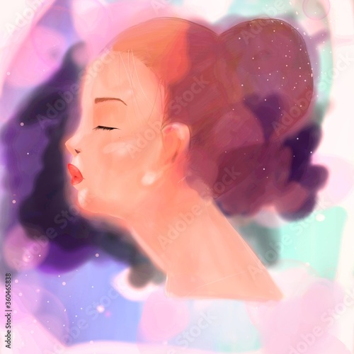 A beautiful woman face with galaxy background 