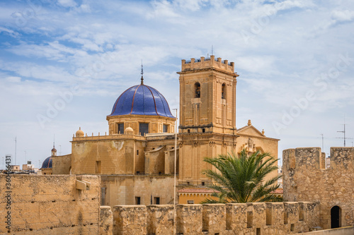 Blue dome and bell tower of the Santa María Basilica of Elche, Alicante, Valencia, Spain, Europe photo