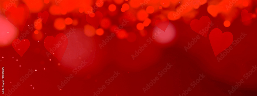 Colorful red abstract template texture background banner panorama with hearts and bokeh lights - Concept Mother's Day, Valentine's Day, Birthday, Christmas Wedding and copy space