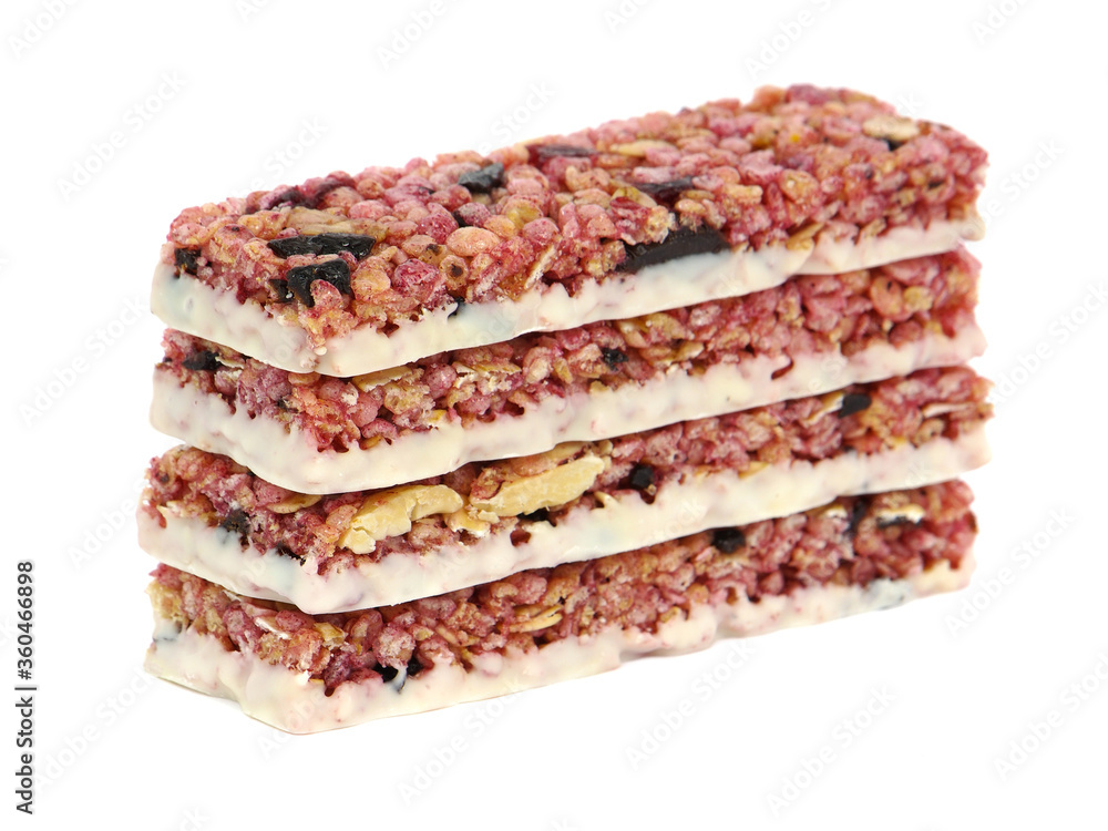 Muesli Cereal bar with white chocolate glaze Muesli Cereal bar with white chocolate glaze