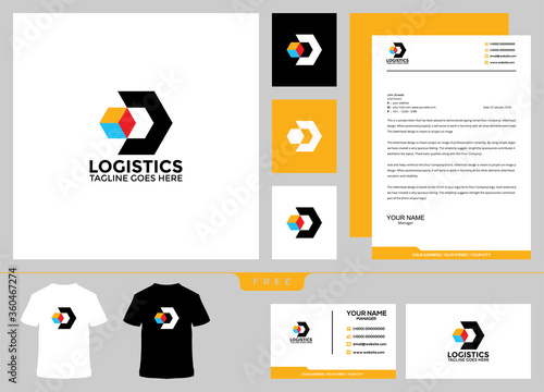Logistics logo design template and business card arrow express delivery