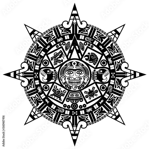 Mayan calendar on white background. Ancient Maya Civilization. Stylized Vector Calendar.