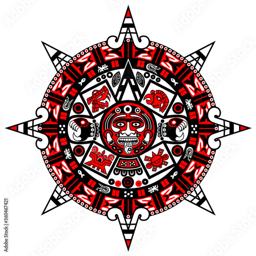 Mayan calendar on white background. Ancient Maya Civilization. Stylized Vector Calendar.