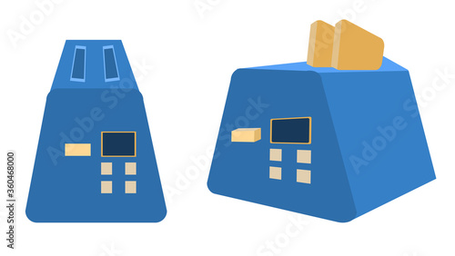 Toaster a white background. Deep fryer front view, isometry.  With or without bread. Kitchen appliance. Equipment for the kitchen. Vector illustration in flat style. Kitchenware grill. photo