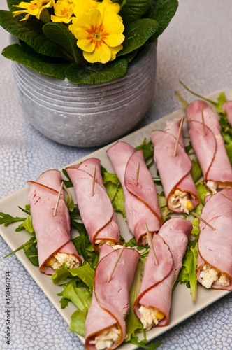 Ham rolls with vegetable salad