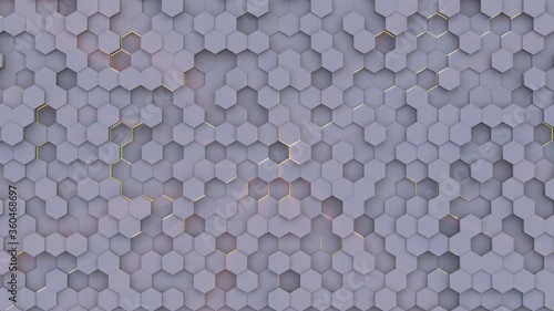 White-gray moving parts of the honeycomb in weak yellow light. 3D Render. 4K