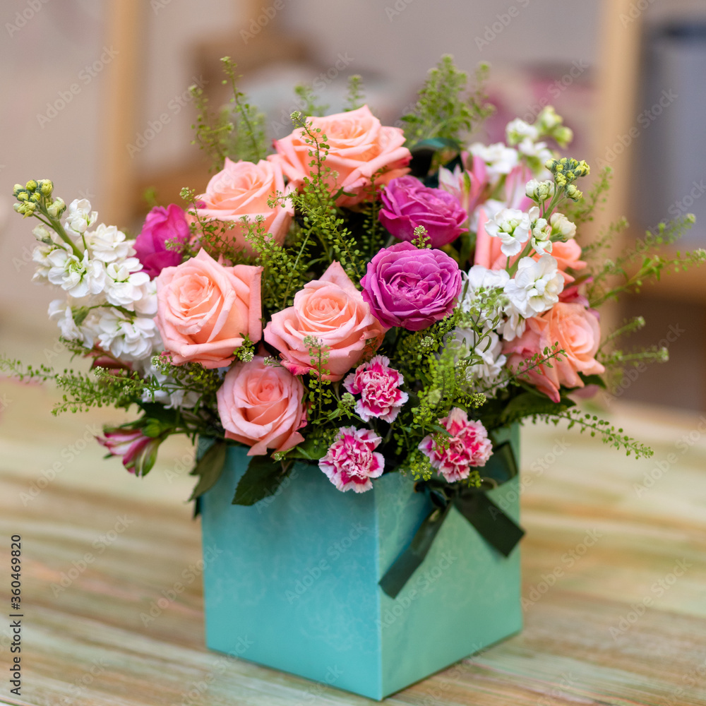 Beautiful flower bouquet in the box