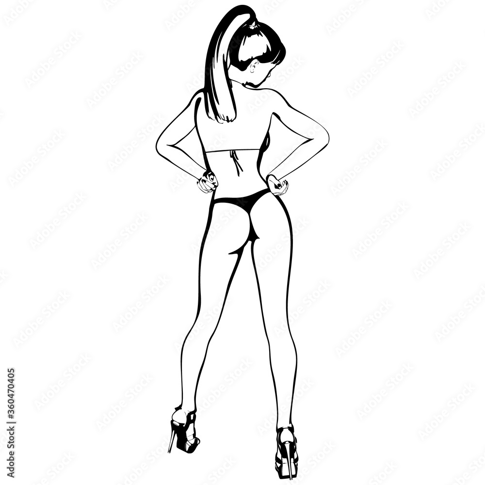 Sexy young girl in a bikini and high-heeled shoes. Woman with beautiful long legs. Isolated vector. Sexy young girl in a bikini and high-heeled shoes. Woman with beautiful long legs. Isolated vector.