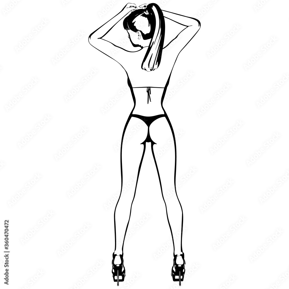 Sexy young girl in a bikini and high-heeled shoes. Woman with beautiful long legs. Isolated vector. Sexy young girl in a bikini and high-heeled shoes. Woman with beautiful long legs. Isolated vector.