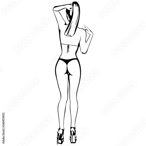 Sexy young girl in a bikini and high-heeled shoes. Woman with beautiful long legs. Isolated vector.