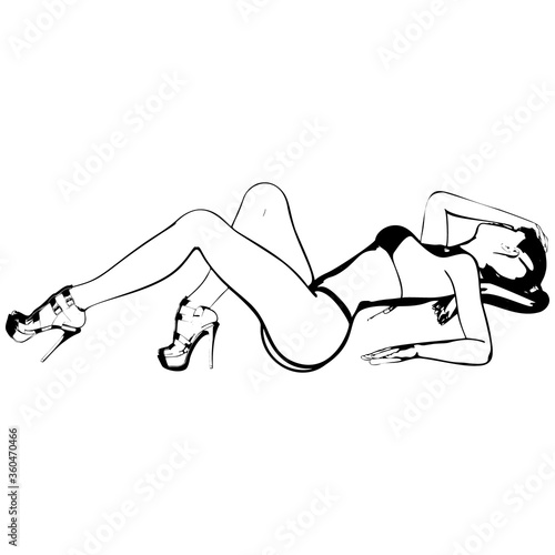 Sexy young girl in a bikini and high-heeled shoes. Woman with beautiful long legs. Isolated vector.