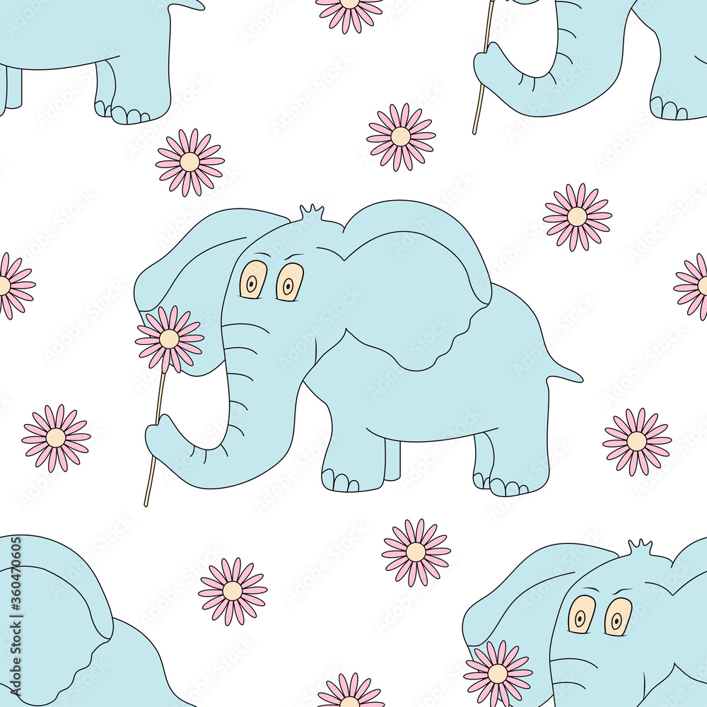 Seamless pattern with elephant and flowers. Cute animal. Seamless pattern with elephant and flowers. Cute animal.