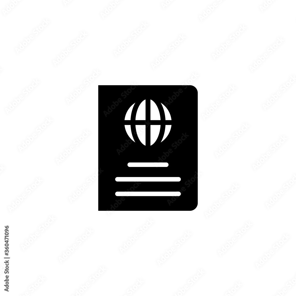 Passport sign vector icon in black flat glyph, filled style isolated on white background Passport sign vector icon in black flat glyph, filled style isolated on white background