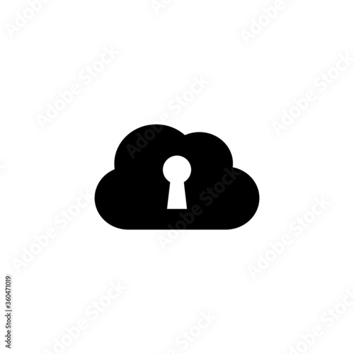 Security Cloud Icon in black flat glyph, filled style isolated on white background