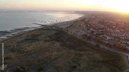 Aerial view of Thorpe Bay and Shoebury beach at sunset photo