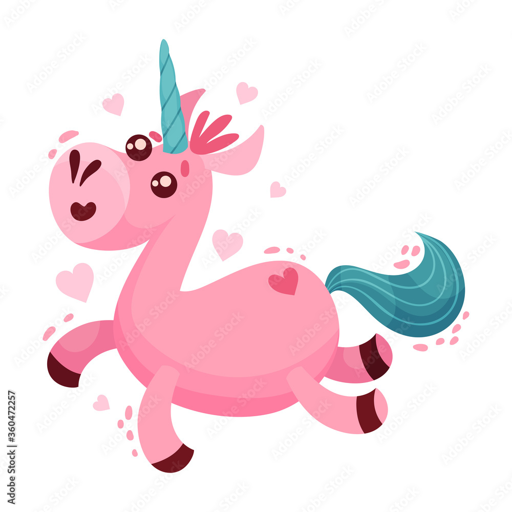 Pink Unicorn Jumping as Saint Valentine Day Symbol Vector Illustration Pink Unicorn Jumping as Saint Valentine Day Symbol Vector Illustration