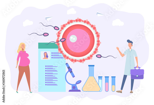 Artificial insemination technologies, surrogate mother, conception of a child, pregnancy. Uterine disease in women. Treatment of female organs. Colorful vector illustration.