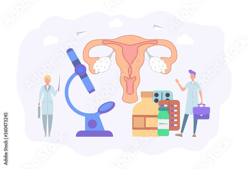 Artificial insemination technologies, surrogate mother, conception of a child, pregnancy. Uterine disease in women. Treatment of female organs. Colorful vector illustration.