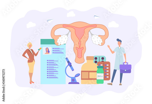 Artificial insemination technologies, surrogate mother, conception of a child, pregnancy. Uterine disease in women. Treatment of female organs. Colorful vector illustration.