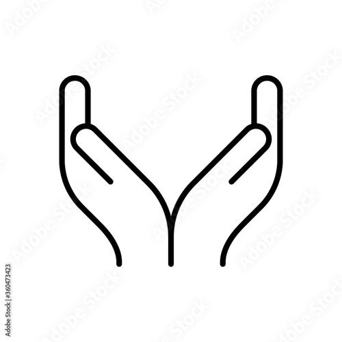 Dua prayer. Linear icon of Hand gesture in Islam while reading prayer. Black simple illustration of muslim religious sign, pleading emblem. Contour isolated vector pictogram, white background