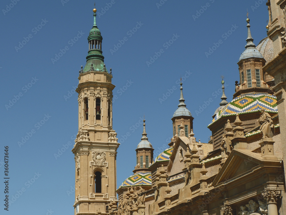 Low angle view on dome of El Pilar Cathedral, important religious place for catholics