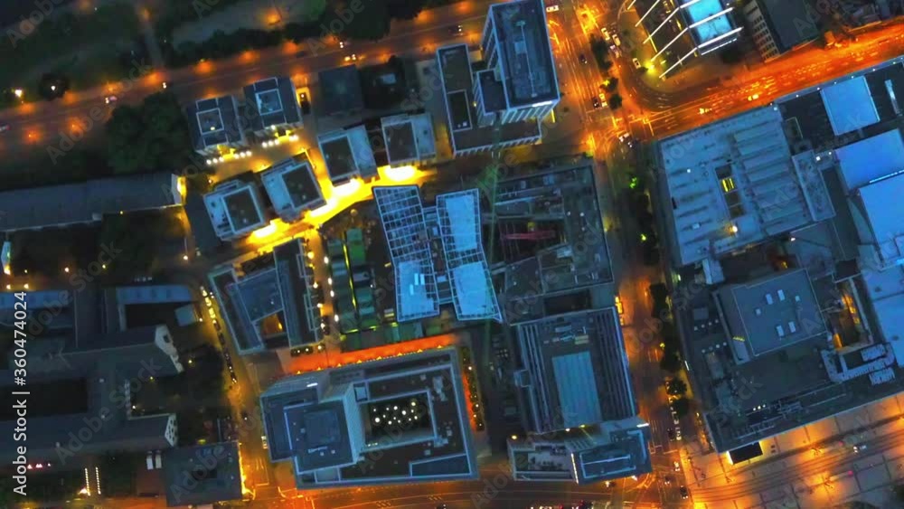 AERIAL: Birds View of Big City Construction Site at Night,City Lights, Traffic,Movement AERIAL: Birds View of Big City Construction Site at Night,City Lights, Traffic,Movement
