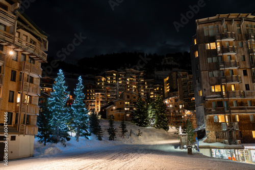 Fototapeta Naklejka Na Ścianę i Meble -  A winter night in Avoriaz in Switzerland
