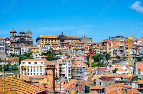Old buildings in Porto city Portugal. Red roofs of historic area