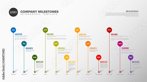 Infographic full year timeline template with droplets